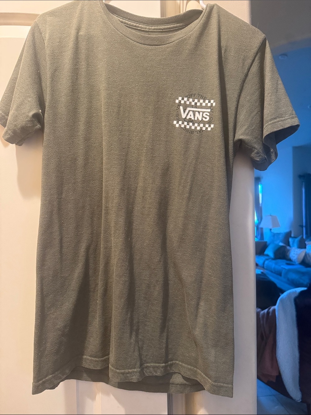 Vans Olive Green Short Sleeve T-Shirt with Checkerboard Logo